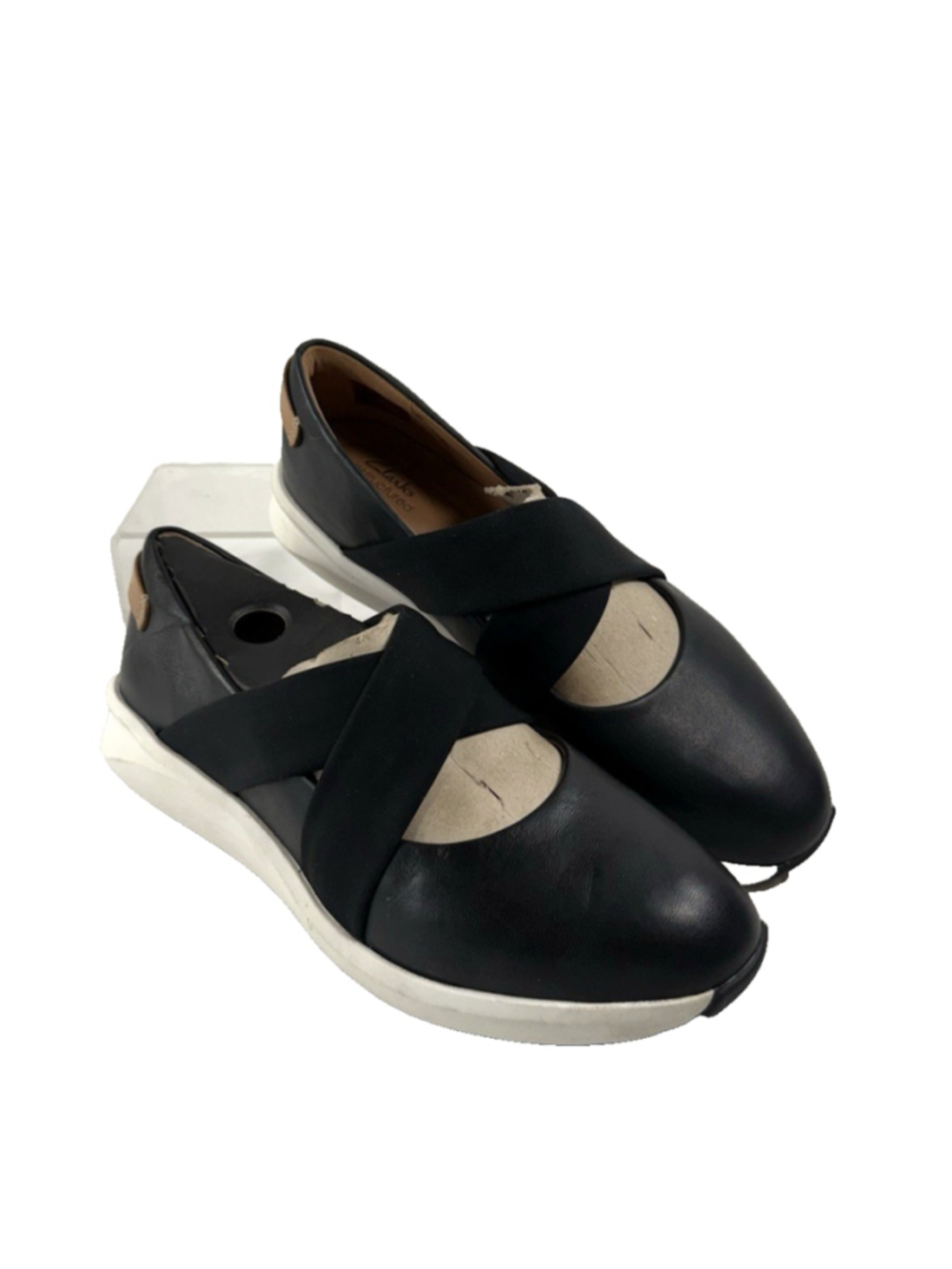 Clarks Unstructured Rio Cross Size 7 M Black Leather Slip On Shoes New